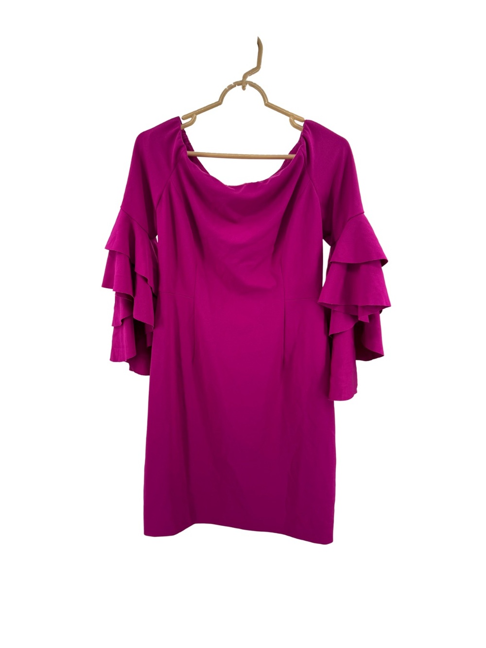 ANTONIO MELANI Bright Fuchsia Off-Shoulder Dress tiered ruffle bell sleeves 8